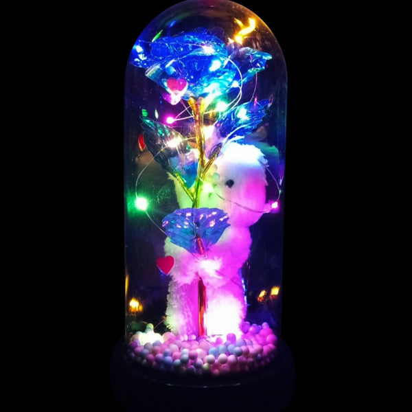 Led Light Galaxy Dome  Rose with Teddy Bear