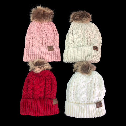 Knitted Ladies Winter Beanie Double  Pom Pom