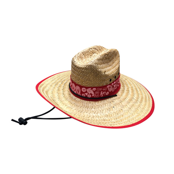 6 Pcs Men's Straw Hat with Red bandana