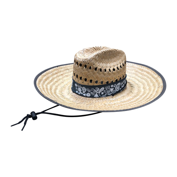 6 Pcs  Men's Straw Hat With Black bandana