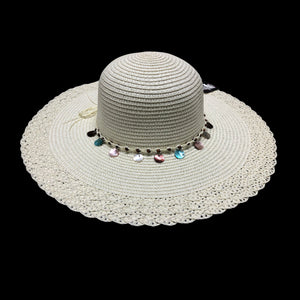 Ladies Summer Hat White With Beads