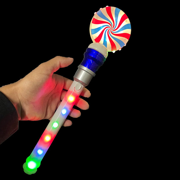 12 Pcs Wholesale LED Light Up Spinning Lollypop Wand