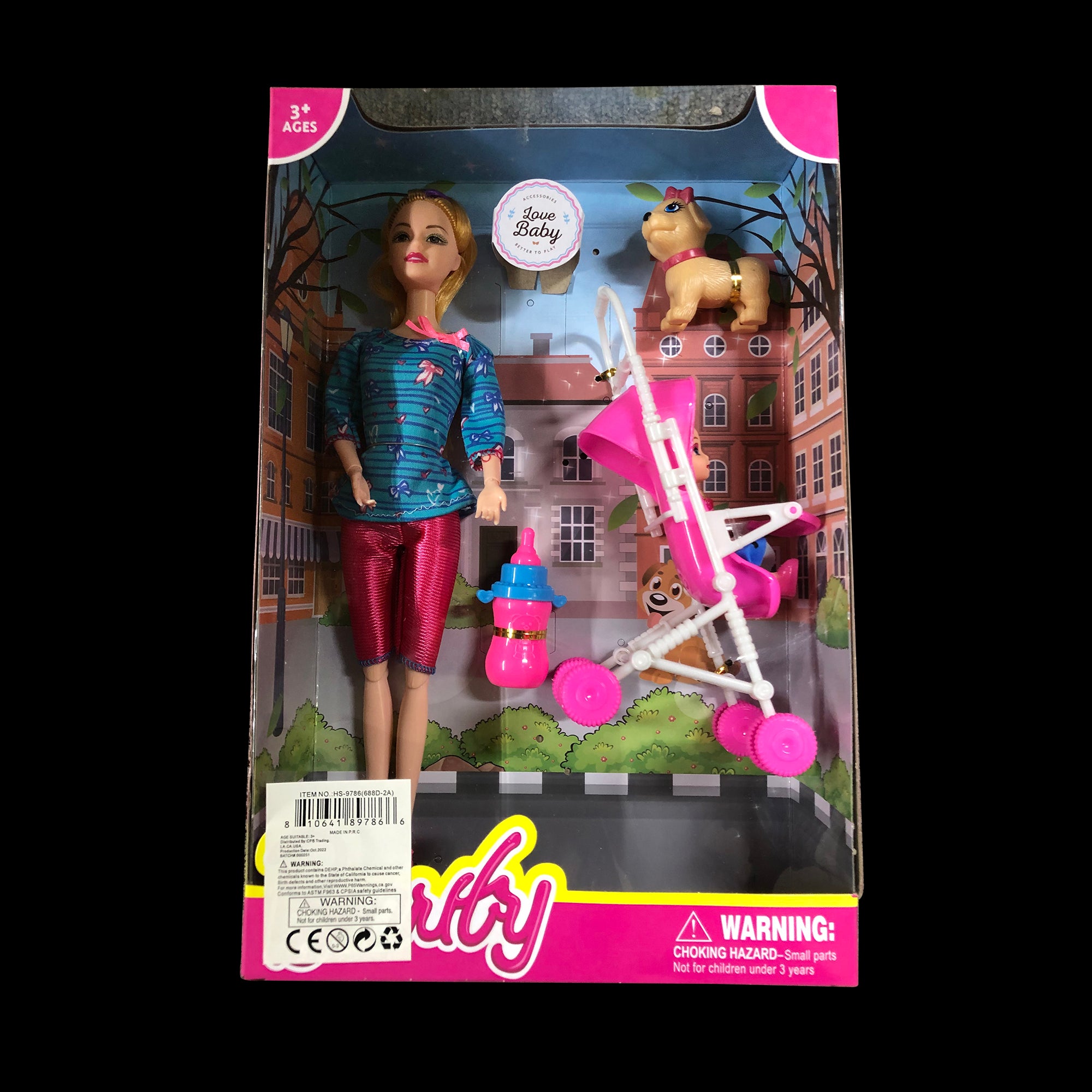 Girls Toy Doll with Puppy and Stroller